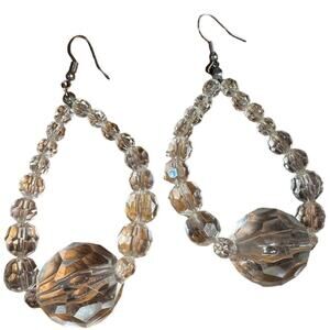 Vintage White Icy Glass Cluster Chinky Dangling Earrings.